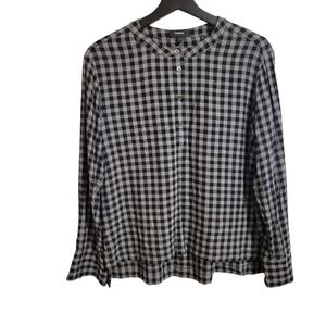 Theory Black Gingham Popover Long Sleeve Top